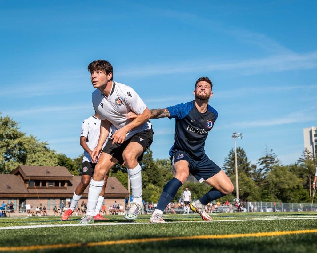 League1 Ontario soccer game between Oakville Blue Devils and Alliance United