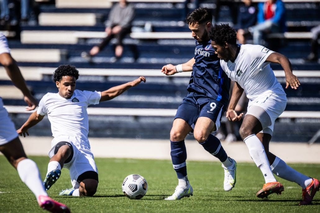 League1 Ontario soccer game between the Oakville Blue Devils and Pickering FC