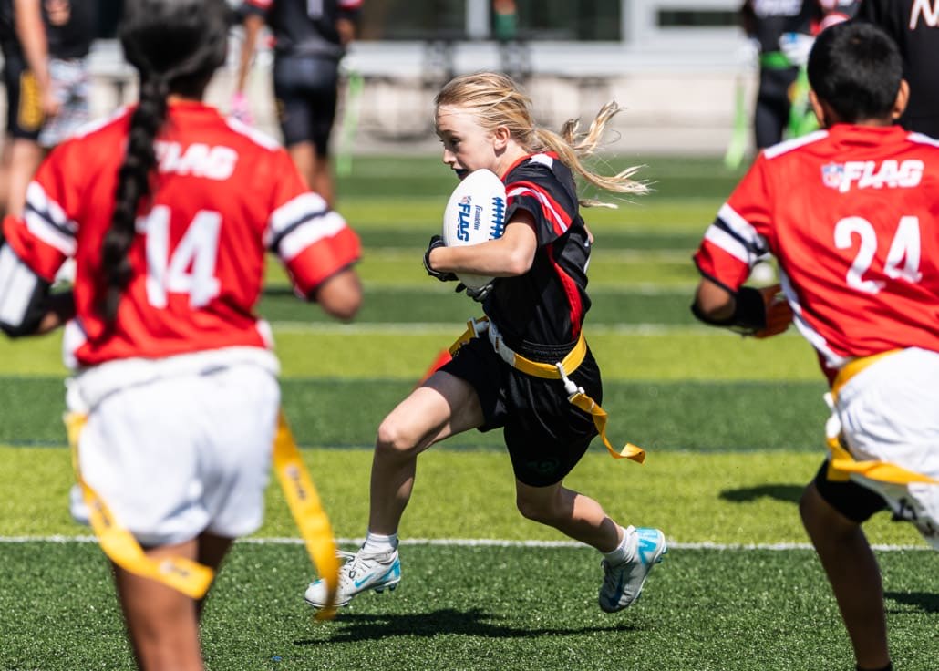 NFL Flag Regionals in flag football action on June 1, 2025 at Notre Dame Secondary School in Vancouver