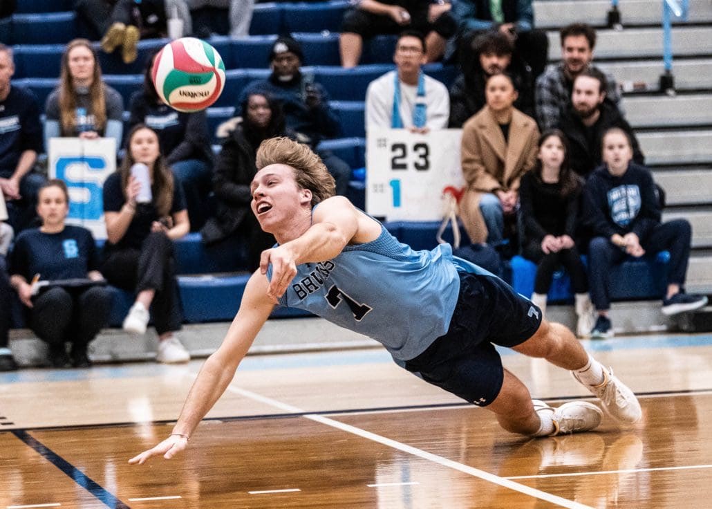 OAKVILLE, ON - Jan 28, 2024: Ontario Colleges Athletic Association volleyball game between the Mohawk Mountaineers and the Sheridan Bruins. (Photo by Kevin Raposo / Sheridan Bruins)