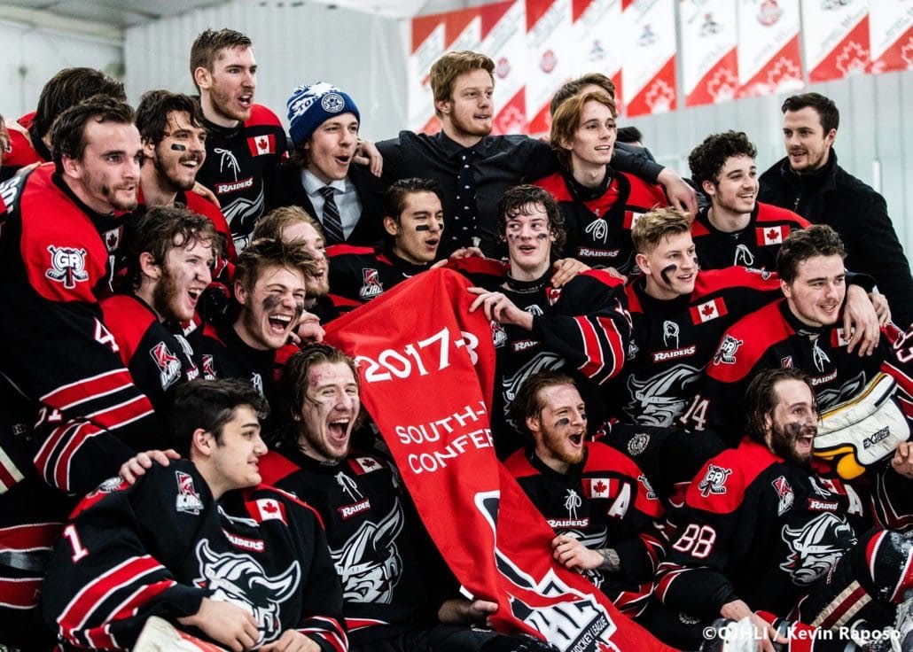 Ontario Junior Hockey League, South West Conference Championship Series. Game seven of the best of seven series between the Georgetown Raiders and the Toronto Patriots