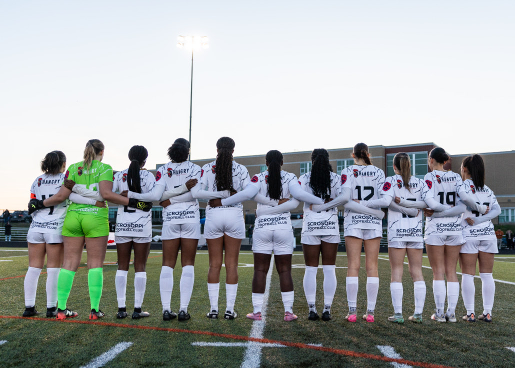 Ontario Premier League soccer game between Scrosoppi SC and Burlington SC on April 11, 2026 at Corpus Christi in Burlington